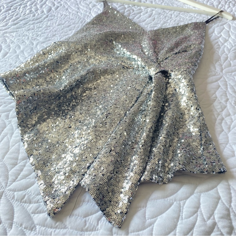 YAYA & co. Silver Sequin Asymmetrical Camisole - Picture 7 of 7